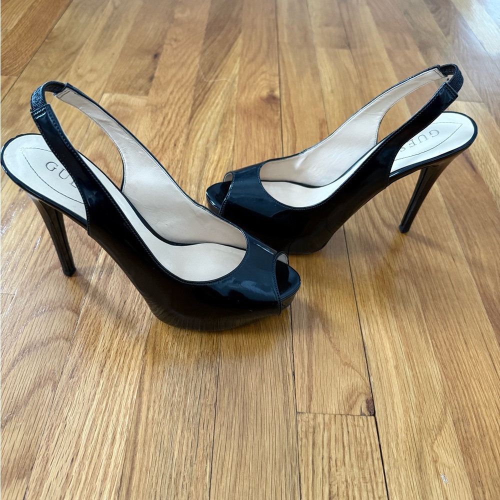 Guess Patent Black Slingback Heels